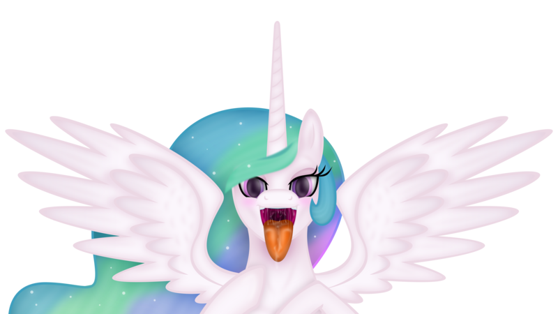 Size: 8400x4725 | Tagged: suggestive, artist:emu34b, derpibooru import, princess celestia, alicorn, pony, absurd resolution, blushing, drool, female, maw, mawshot, missing accessory, open mouth, solo, solo female, tongue out, vector, wings