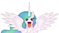 Size: 8400x4725 | Tagged: suggestive, artist:emu34b, derpibooru import, princess celestia, alicorn, pony, absurd resolution, blushing, drool, female, maw, mawshot, missing accessory, open mouth, solo, solo female, tongue out, vector, wings