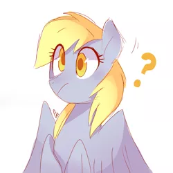 Size: 1777x1777 | Tagged: safe, artist:pinweena30, derpibooru import, derpy hooves, pegasus, pony, blushing, colored pupils, confused, cute, female, mare, question mark, shy, simple background, solo, white background