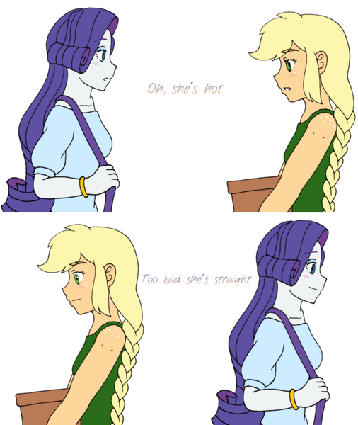 Size: 1984x2352 | Tagged: safe, artist:fantasygerard2000, derpibooru import, applejack, rarity, equestria girls, blushing, box, bracelet, braid, clothes, comic, cute, female, handbag, jackabetes, jewelry, lesbian, looking at each other, raribetes, rarijack, shipping, tanktop