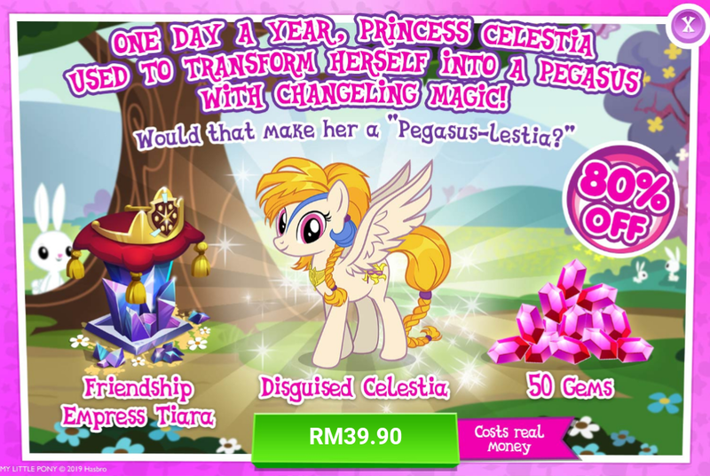 Size: 1032x692 | Tagged: safe, derpibooru import, idw, official, angel bunny, golden feather, princess celestia, pegasus, pony, spoiler:comic, spoiler:comic65, advertisement, costs real money, disguise, disguised celestia, gameloft, idw showified, sale