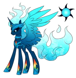 Size: 1920x1965 | Tagged: safe, artist:kxttponies, derpibooru import, oc, unofficial characters only, alicorn, pony, alicorn oc, blue fire, cutie mark, ethereal mane, horn, magical lesbian spawn, mane of fire, offspring, parent:daybreaker, parent:rainbow dash, simple background, solo, transparent background, wings