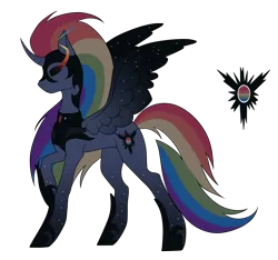 Size: 1920x1799 | Tagged: safe, artist:kxttponies, derpibooru import, oc, unofficial characters only, alicorn, pony, alicorn oc, curved horn, female, helmet, hoof shoes, horn, magical lesbian spawn, mare, offspring, parent:nightmare moon, parent:rainbow dash, parents:nightmaredash, simple background, solo, starry wings, transparent background, wings