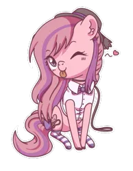 Size: 449x579 | Tagged: safe, artist:musicfirewind, derpibooru import, oc, oc:sweet haze, unofficial characters only, earth pony, pony, :p, chibi, clothes, collar, hat, leash, one eye closed, shirt, silly, socks, tongue out, wink