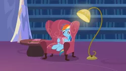 Size: 1920x1080 | Tagged: safe, artist:agrol, derpibooru import, daring do, rainbow dash, pony, animated at source, book, bookshelf, chair, female, just relax and read, lamp, looking at something, mare, reading, solo, table, youtube link