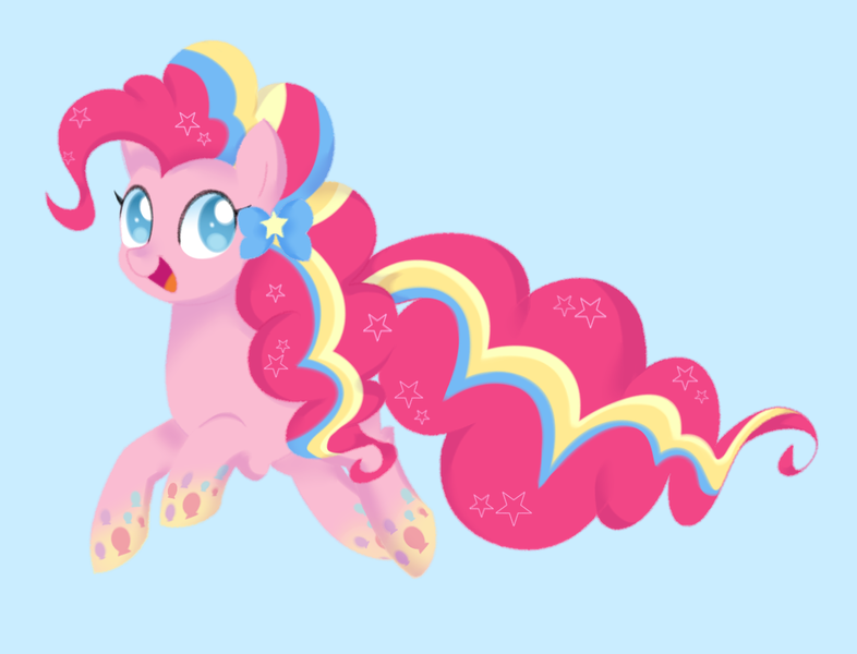 Size: 1200x916 | Tagged: safe, artist:ch-chau, derpibooru import, pinkie pie, earth pony, pony, blue background, cute, diapinkes, female, mare, no pupils, open mouth, rainbow power, rainbow power-ified, simple background, solo