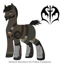 Size: 1387x1456 | Tagged: safe, artist:pyrus-leonidas, derpibooru import, ponified, cyborg, earth pony, pony, series:mortal kombat:defenders of equestria, beard, belt, boots, clothes, crossover, facial hair, jeans, kano, male, mortal kombat, pants, shoes, signature, simple background, solo, stallion, tattoo, transparent background