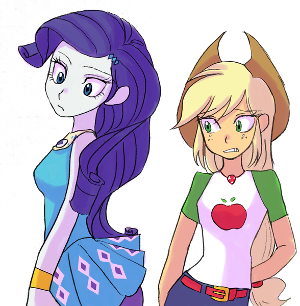 Size: 2448x2500 | Tagged: safe, artist:haibaratomoe, derpibooru import, applejack, rarity, equestria girls, equestria girls series, clothes, cowboy hat, cute, female, geode of shielding, geode of super strength, hat, jackabetes, lesbian, magical geodes, raribetes, rarijack, shipping