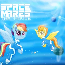 Size: 4990x5000 | Tagged: safe, artist:theretroart88, derpibooru import, rainbow dash, spitfire, pegasus, pony, equestria daily, absurd resolution, april fools, april fools 2019, clothes, g5, movie, movie accurate, planet, space, space mares, stars