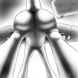 Size: 1000x1000 | Tagged: suggestive, artist:tracerpainter, derpibooru import, oc, original species, plane pony, pony, large butt, monochrome, plane, rear view, supermarine spitfire