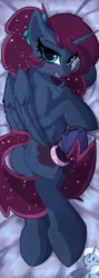 Size: 1506x4222 | Tagged: safe, artist:rileyisherehide, derpibooru import, princess luna, trixie, alicorn, pony, luna-afterdark, blushing, body pillow, body pillow design, butt, chest fluff, coffee mug, female, hair scrunchie, lightly watermarked, looking at you, mare, mug, patreon, patreon logo, plot, plushie, solo, watermark