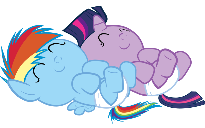 Size: 5113x3208 | Tagged: safe, artist:mintbronycrunch, derpibooru import, rainbow dash, twilight sparkle, pegasus, pony, unicorn, baby, baby dash, baby pony, babylight sparkle, cute, daaaaaaaaaaaw, dashabetes, diaper, duo, eyes closed, female, foal, hnnng, newborn, on back, simple background, sleeping, smiling, transparent background, twiabetes, unicorn twilight, younger