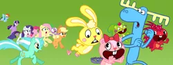 Size: 7992x2992 | Tagged: applejack, artist:ejlightning007arts, artist:stephen-fisher, artist:uxyd, crossover, derpibooru import, happy tree friends, lyra heartstrings, movie, my little pony, pinkie pie, rainbow dash, rarity, running, safe, scared, spike, this will end in death, twilight sparkle, worried