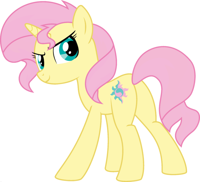 Size: 1920x1754 | Tagged: safe, artist:givralix, derpibooru import, edit, vector edit, fluttershy, sunset shimmer, pony, unicorn, ponyar fusion, butt, female, fusion, looking at you, mare, palette swap, plot, recolor, simple background, smiling, transparent background, vector