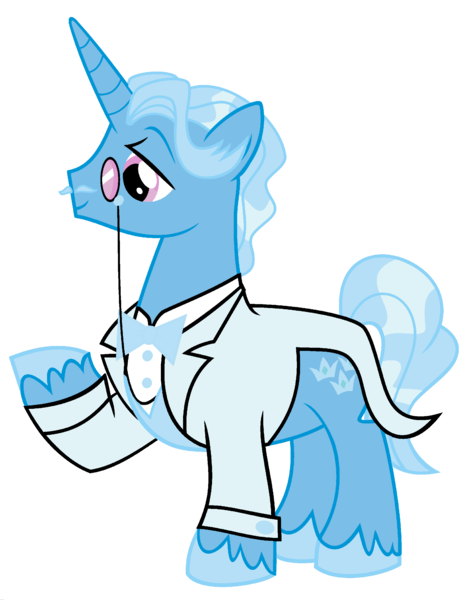 Size: 1920x2464 | Tagged: safe, derpibooru import, edit, vector edit, fancypants, trixie, pony, unicorn, ponyar fusion, bowtie, fusion, male, monocle, palette swap, raised hoof, recolor, simple background, solo, stallion, transparent background, vector