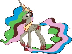 Size: 1920x1431 | Tagged: safe, derpibooru import, edit, vector edit, discord, princess celestia, pony, ponyar fusion, ethereal mane, female, fusion, hoof shoes, mare, palette swap, peytral, recolor, simple background, solo, transparent background, vector, what has science done