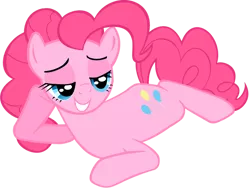 Size: 900x684 | Tagged: safe, artist:iamthegreatlyra, derpibooru import, pinkie pie, earth pony, pony, bedroom eyes, damn sexy pose, draw me like one of your french girls, female, lidded eyes, mare, on stomach, pose, sexy, simple background, solo, stupid sexy pinkie, transparent background, vector