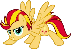 Size: 1920x1328 | Tagged: safe, derpibooru import, edit, vector edit, lightning dust, sunset shimmer, pegasus, pony, ponyar fusion, crouching, female, fusion, mare, palette swap, recolor, simple background, spread wings, transparent background, vector, wings