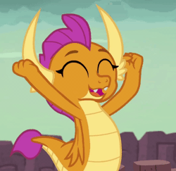 Size: 542x526 | Tagged: animated, cheerful, cheering, clenched fist, cropped, cute, derpibooru import, dragon, dragoness, dragon lands, eyes closed, fangs, female, folded wings, gif, happy, horns, laughing, open mouth, safe, screencap, smolder, smolderbetes, solo, teenaged dragon, teenager, uprooted, victory, wings