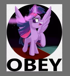 Size: 523x565 | Tagged: safe, artist:jen-neigh, derpibooru import, twilight sparkle, twilight sparkle (alicorn), alicorn, pony, the beginning of the end, female, magic, mare, obey, simple background, solo, transparent background