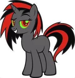 Size: 1920x1988 | Tagged: safe, derpibooru import, edit, vector edit, king sombra, vinyl scratch, pony, unicorn, ponyar fusion, colored sclera, female, fusion, green sclera, mare, palette swap, raised eyebrow, recolor, red eyes, simple background, solo, transparent background, vector