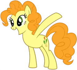 Size: 1920x1729 | Tagged: safe, derpibooru import, edit, vector edit, carrot top, golden harvest, pinkie pie, earth pony, pony, ponyar fusion, female, fusion, happy, mare, open mouth, palette swap, raised hoof, recolor, simple background, solo, transparent background, vector