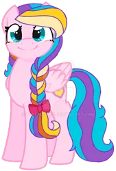 Size: 600x885 | Tagged: safe, artist:pokeponyeq, derpibooru import, ploomette, pegasus, pony, bow, braid, deviantart watermark, female, hair bow, mare, obtrusive watermark, simple background, smiling, solo, transparent background, watermark