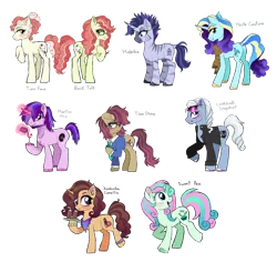 Size: 1700x1607 | Tagged: safe, artist:unoriginai, derpibooru import, oc, unofficial characters only, earth pony, pony, unicorn, zebra, cute, female, glasses, jewelry, magical gay spawn, magical lesbian spawn, male, mare, next generation, offspring, parent:berry punch, parent:cinnamon chai, parent:doctor whooves, parent:flam, parent:flim, parent:hoity toity, parent:hoo'far, parent:mayor mare, parent:photo finish, parent:saffron masala, parent:sapphire shores, parent:sassy saddles, parent:svengallop, parent:vinyl scratch, parent:zecora, parents:berryscratch, parents:flimsvenflam, parents:hoityfinish, parents:hoo'cora, parents:mayorwhooves, parents:saffronchai, parents:sassyshores, siblings, simple background, stallion, story included, transparent background, twins