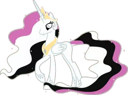 Size: 1920x1431 | Tagged: safe, derpibooru import, edit, vector edit, angel bunny, princess celestia, alicorn, pony, ponyar fusion, ethereal mane, female, fusion, hoof shoes, mare, palette swap, peytral, raised hoof, recolor, simple background, solo, transparent background, vector