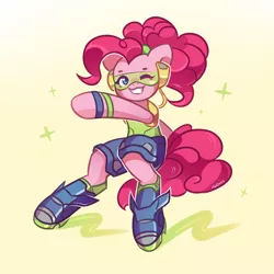 Size: 1500x1500 | Tagged: safe, artist:avonir, derpibooru import, pinkie pie, pony, alternate hairstyle, bipedal, clothes, cosplay, costume, crossover, cute, diapinkes, lucio, one eye closed, overwatch, ponytail, smiling, solo, wink