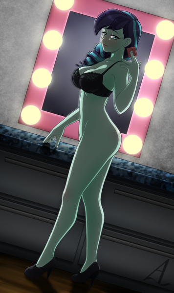 Size: 1600x2700 | Tagged: questionable, artist:acesrockz, derpibooru import, edit, coloratura, equestria girls, adorasexy, big breasts, bottomless, bra, breasts, busty coloratura, clothes, condom, cute, female, high heels, lingerie, looking at you, mirror, partial nudity, sexy, shoes, solo, solo female, underwear