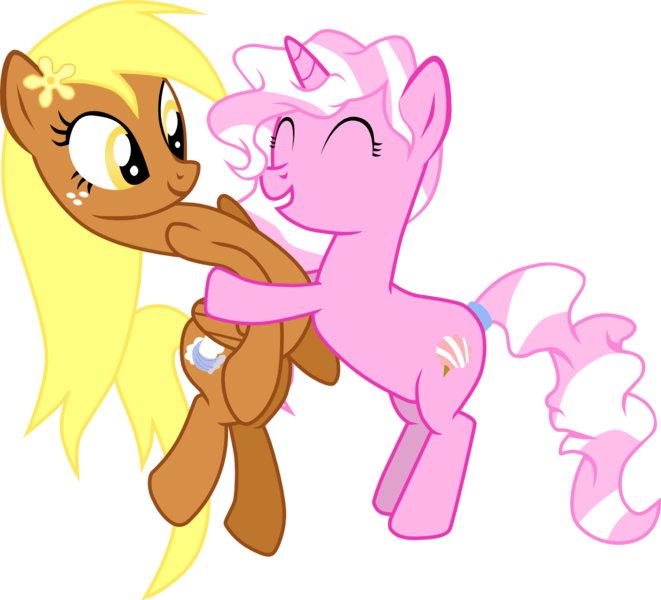 Size: 1428x1296 | Tagged: safe, artist:chipmagnum, derpibooru import, oc, oc:cotton candy, oc:windancer, unofficial characters only, pegasus, pony, unicorn, female, hug, mare, simple background, transparent background