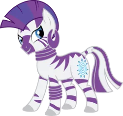Size: 1920x1810 | Tagged: derpibooru import, ear piercing, earring, edit, female, fusion, jewelry, leg rings, mare, neck rings, palette swap, piercing, ponyar fusion, rarity, recolor, safe, simple background, solo, transparent background, vector, vector edit, zebra, zecora