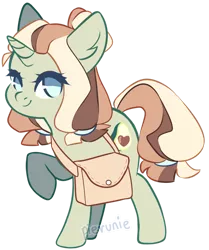 Size: 1280x1531 | Tagged: safe, artist:pierunie, derpibooru import, oc, oc:avocado amour, unofficial characters only, pony, unicorn, avocado, bag, cute, food, hair bun, solo