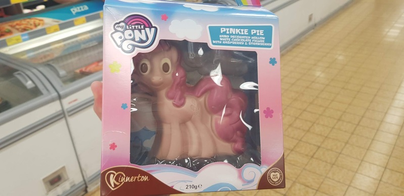 Size: 1600x778 | Tagged: safe, derpibooru import, official, pinkie pie, earth pony, pony, chocolate, easter, eye, eyes, faic, food, holiday, irl, kinnerton, nightmare fuel, photo, thousand yard stare, weird, white chocolate