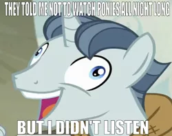 Size: 669x530 | Tagged: safe, derpibooru import, edit, edited screencap, editor:undeadponysoldier, screencap, party favor, pony, unicorn, bronies react, the cutie map, brony, caption, cropped, exploitable meme, i didn't listen, image macro, in-universe brony, littleshyfim, meme, solo, text, youtube thumbnail