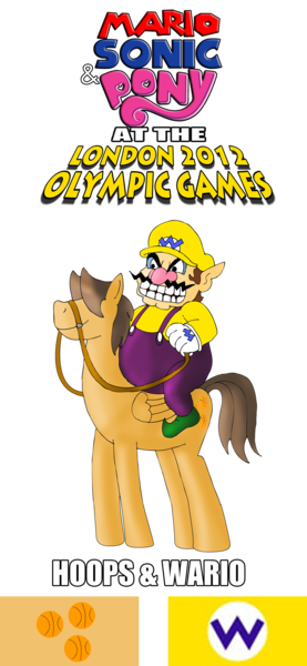 Size: 924x2000 | Tagged: safe, artist:zefrenchm, derpibooru import, hoops, human, pegasus, pony, crossover, humans riding ponies, london 2012, mario & sonic, mario & sonic at the london 2012 olympic games, mario & sonic at the olympic games, mario and sonic, mario and sonic at the olympic games, pony ride, riding, super mario bros., team, wario