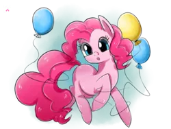 Size: 1024x768 | Tagged: safe, artist:kkuyo, derpibooru import, pinkie pie, pony, :o, balloon, cute, diapinkes, missing cutie mark, open mouth, solo