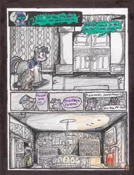 Size: 1753x2281 | Tagged: safe, artist:oatmeal155, derpibooru import, twilight sparkle, oc, oc:bushwak, oc:cinnamon oats, earth pony, pony, unicorn, comic:oat.meal, alcohol, bust, comic, ever emerald manor, fireplace, portrait, traditional art, unicorn twilight