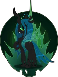 Size: 1521x2000 | Tagged: safe, artist:doctor-g, derpibooru import, queen chrysalis, changeling, changeling queen, bedroom eyes, bugbutt, butt, female, plot, pointing at self, raised hoof, smiling, solo