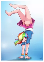 Size: 724x1024 | Tagged: suggestive, artist:masterohyeah, artist:spriteenfartist, derpibooru import, edit, rainbow dash, human, equestria girls, accidental exposure, ass, bottomless, butt, clothes, female, full body, human coloration, legs, miniskirt, no panties, partial nudity, partial nudity edit, rainbutt dash, skirt, solo, solo female, unaware, upskirt