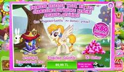 Size: 1024x600 | Tagged: safe, derpibooru import, idw, official, angel bunny, golden feather, lyra heartstrings, princess celestia, pegasus, pony, spoiler:comic, spoiler:comic65, advertisement, braid, braided tail, costs real money, crown, disguised celestia, female, gameloft, gem, idw showified, jewelry, looking at you, mare, multicolored mane, regalia, sale, turkish
