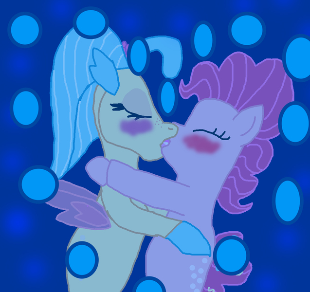 Size: 1300x1224 | Tagged: safe, artist:bigpurplemuppet99, derpibooru import, pinkie pie, princess skystar, seapony (g4), my little pony: the movie, blushing, bubble, eyes closed, female, french kiss, heart, kissing, lesbian, seaponified, seapony pinkie pie, shipping, skypie, species swap, underwater