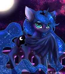 Size: 2048x2344 | Tagged: safe, artist:cali luminos, derpibooru import, princess luna, alicorn, pony, both cutie marks, cute, ethereal mane, full moon, galaxy mane, lunabetes, moon