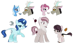 Size: 1086x644 | Tagged: safe, artist:combatleaf, derpibooru import, discord, mean pinkie pie, pinkie pie, trixie, oc, hybrid, the mean 6, clone, discopie, discord gets all the mares, female, interspecies offspring, male, mean discopie, offspring, parent:discord, parent:mean pinkie pie, parent:pinkie pie, parent:trixie, parents:discopie, parents:mean discopie, parents:trixcord, shipping, straight, trixcord