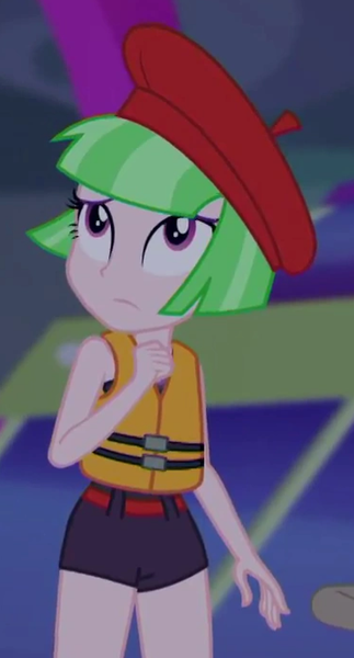 Size: 371x689 | Tagged: safe, derpibooru import, screencap, drama letter, watermelody, equestria girls, equestria girls series, spring breakdown, spoiler:eqg series (season 2), background human, beret, clothes, cropped, female, hat, lifejacket, solo, swimsuit