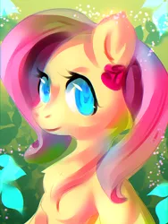 Size: 1200x1600 | Tagged: safe, artist:chipce, artist:rosanacabellomaria, derpibooru import, fluttershy, pegasus, pony, abstract background, aside glance, bust, chest fluff, cute, female, folded wings, image, looking at you, mare, png, portrait, shyabetes, sideways glance, solo, three quarter view, wings