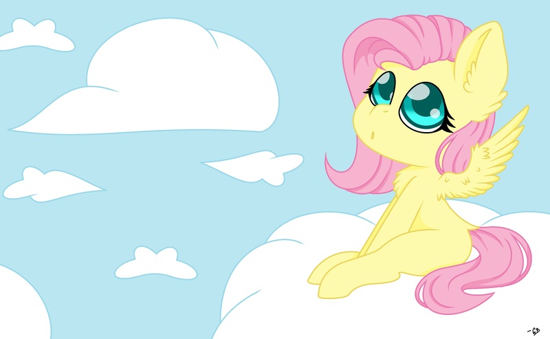 Size: 3320x2048 | Tagged: safe, artist:gblacksnow, derpibooru import, fluttershy, pegasus, pony, chest fluff, cloud, cute, female, looking away, looking up, mare, on a cloud, open mouth, shyabetes, sitting, sky, solo, spread wings, wings