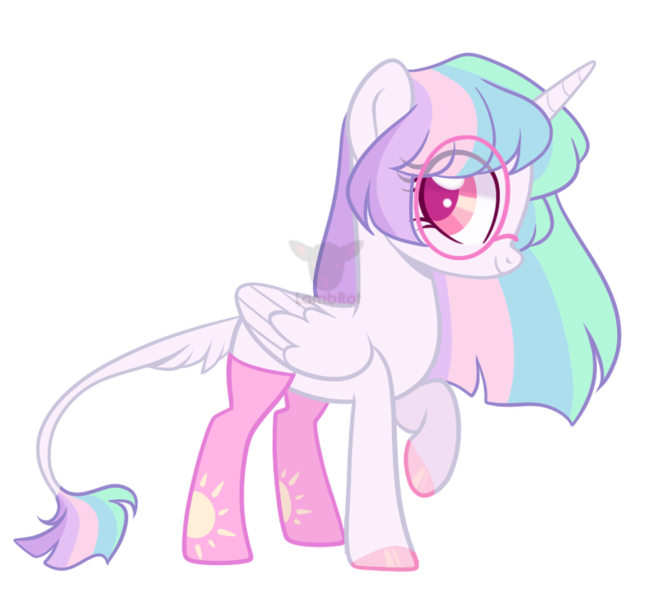 Size: 800x736 | Tagged: safe, artist:lullabyprince, derpibooru import, oc, oc:celestial harmony, unofficial characters only, alicorn, classical unicorn, pony, unicorn, adoracreepy, alicorn oc, clothes, cloven hooves, creepy, cute, glasses, horn, leonine tail, simple background, socks, solo, transparent background, unshorn fetlocks, wings