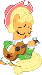 Size: 1141x2049 | Tagged: safe, artist:littmosa, derpibooru import, applejack, earth pony, pony, sparkle's seven, apple, apple chord, clothes, female, food, guitar, hat, inkscape, mare, musical instrument, simple background, solo, transparent background, vector